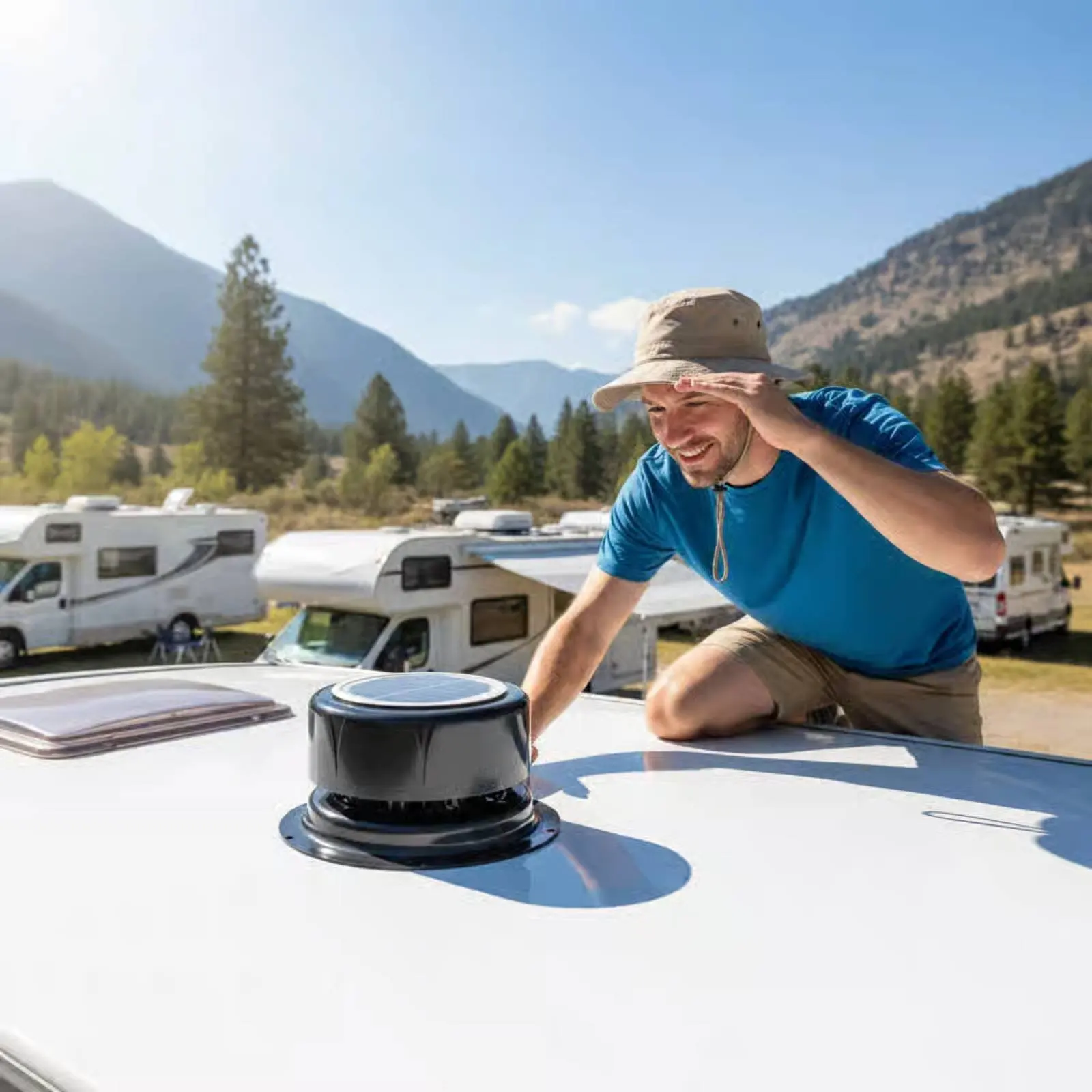 RV Dome Vent Fan High Air Circulation Solar Powered Roof Vent Fan Travel Trailer Roof Vent Moisture Control Solar Air Vent