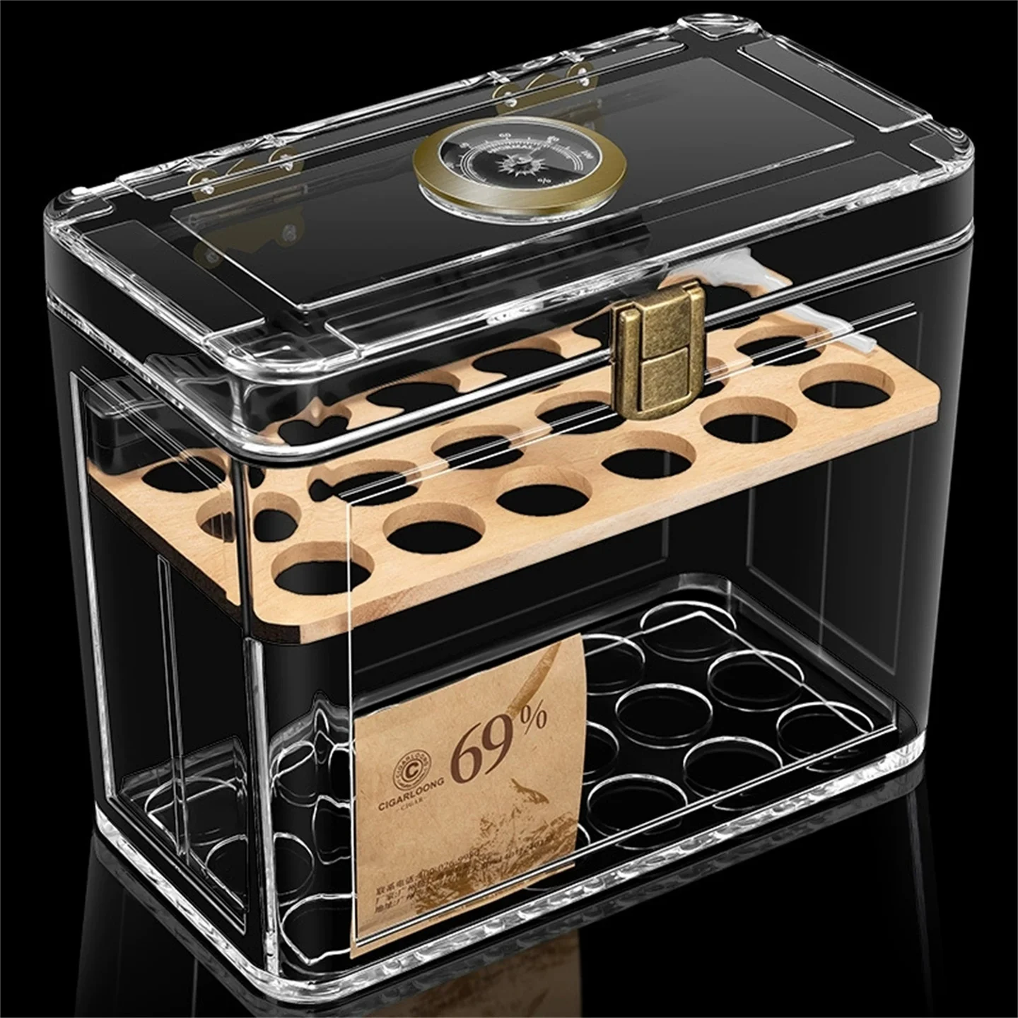 Acrylic Cigar Humidor With Large Capacity - 18 Pieces, Built-In Hygrometer / Moisturizing Bag / Humidifier Cigar Mellow Box