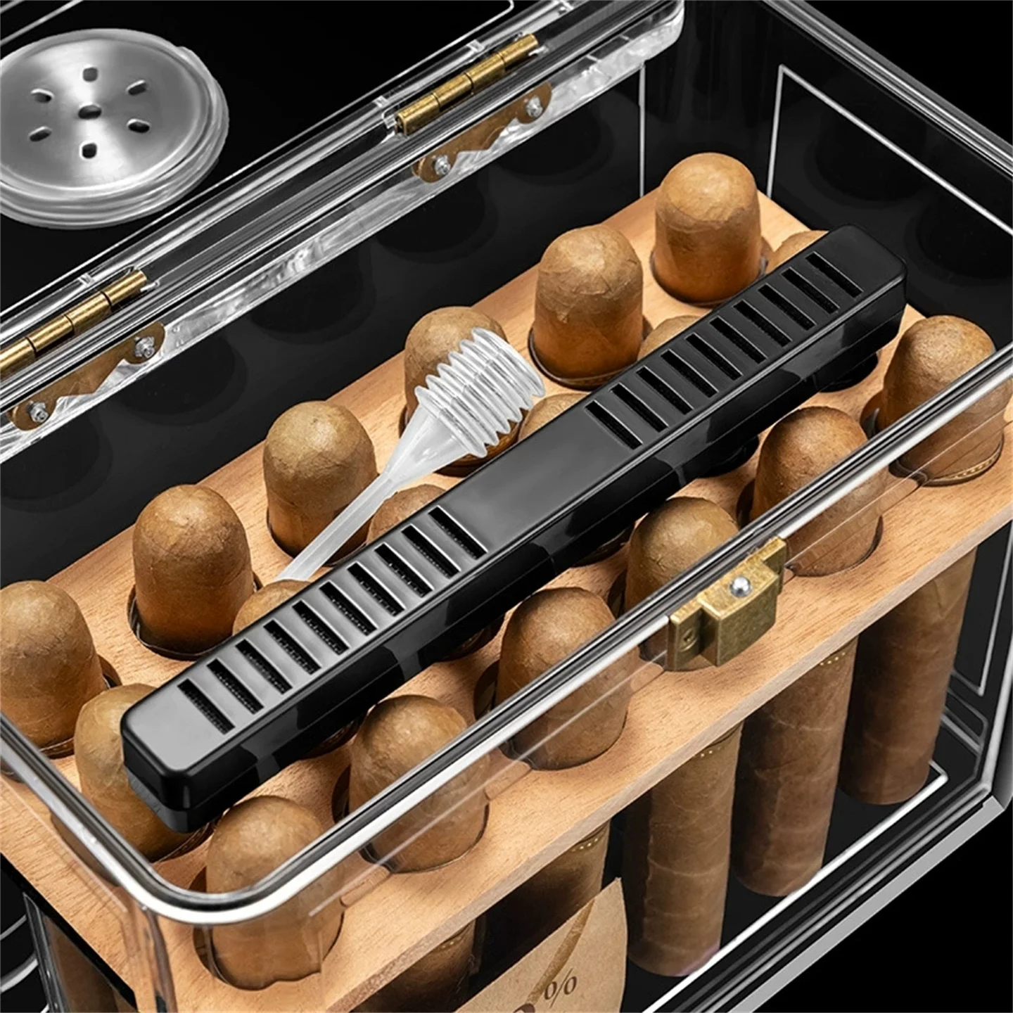Acrylic Cigar Humidor With Large Capacity - 18 Pieces, Built-In Hygrometer / Moisturizing Bag / Humidifier Cigar Mellow Box