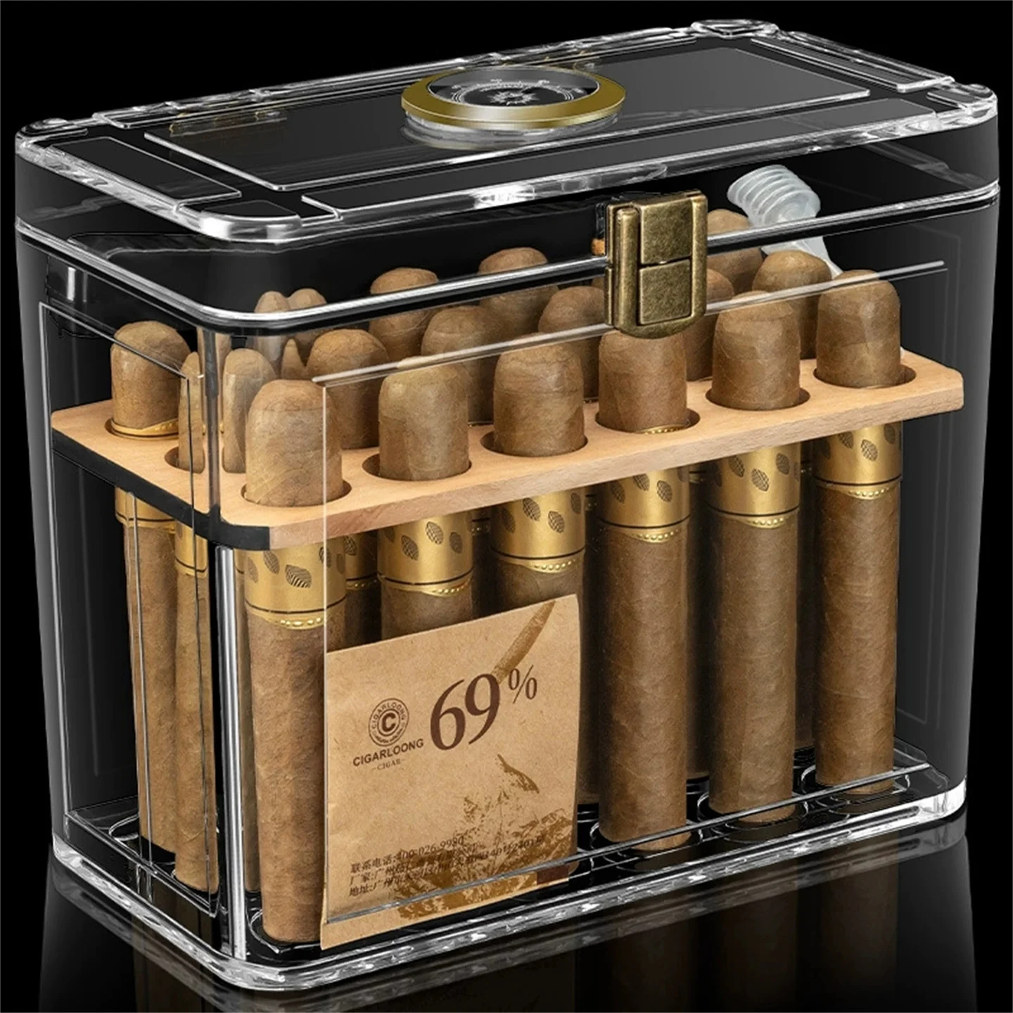 Acrylic Cigar Humidor With Large Capacity - 18 Pieces, Built-In Hygrometer / Moisturizing Bag / Humidifier Cigar Mellow Box