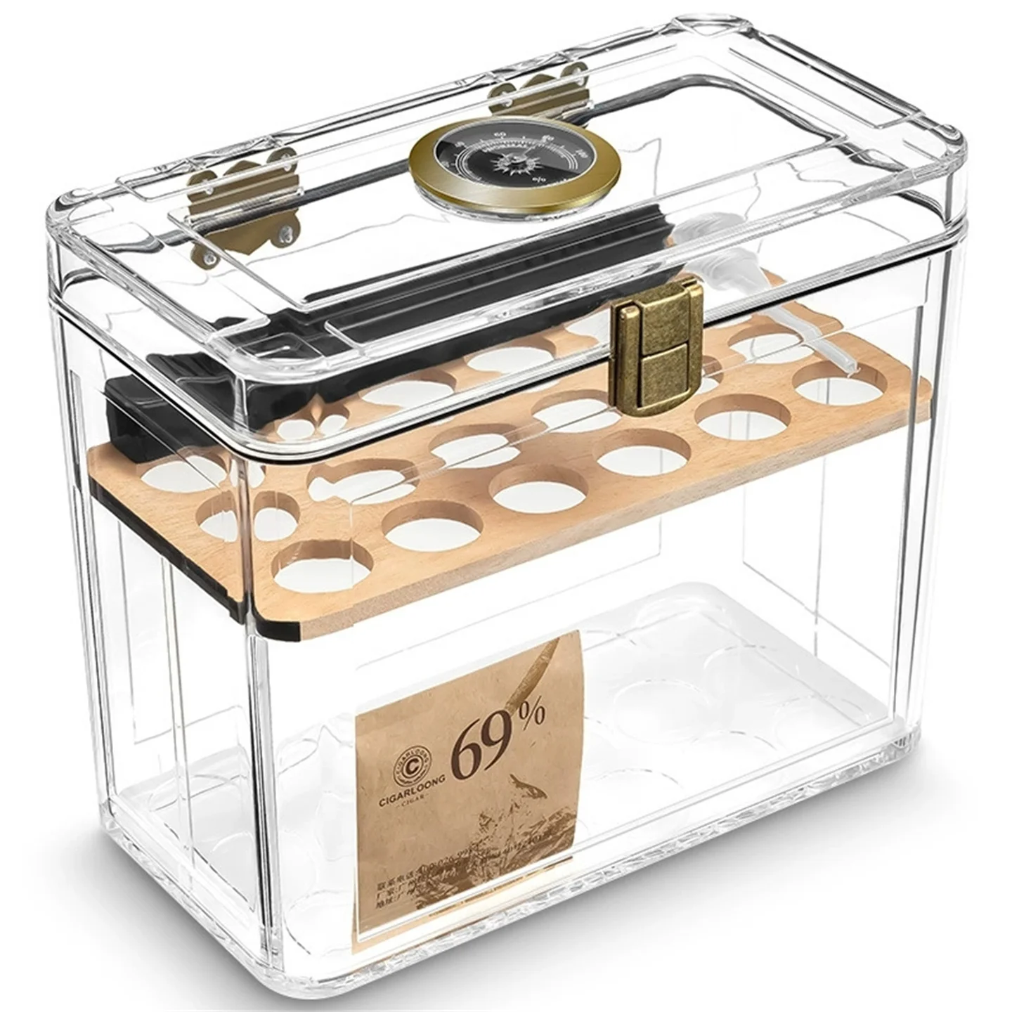 Acrylic Cigar Humidor With Large Capacity - 18 Pieces, Built-In Hygrometer / Moisturizing Bag / Humidifier Cigar Mellow Box