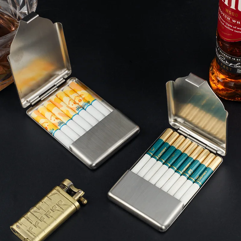 High-grade stainless steel clamshell cigarette case, moisture-proof, pressure-resistant, portable, dedicated cigarette accessory