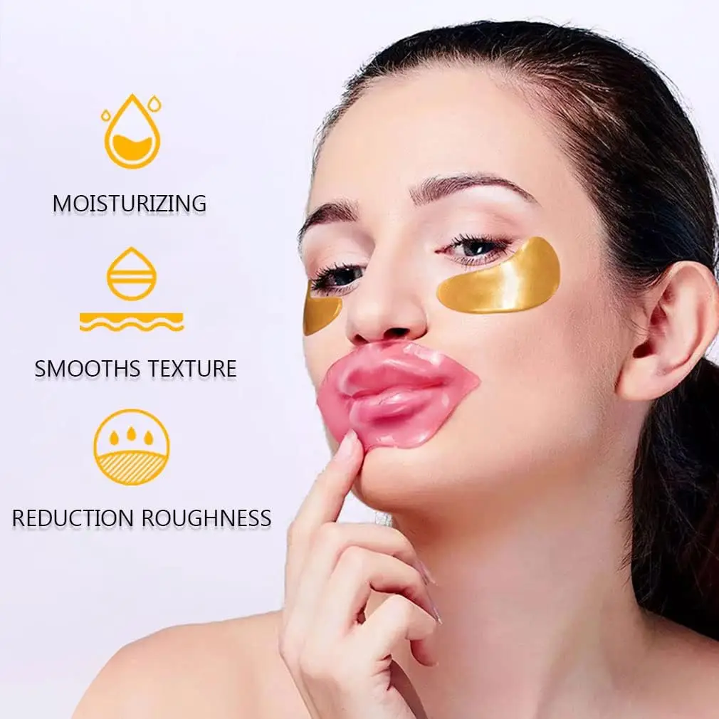 30 Pairs Lip Mask & Eye Mask, 24K Gold Crystal Gel Collagen Patches for Moisturizing and Anti-Aging, Perfect as Party Favors and