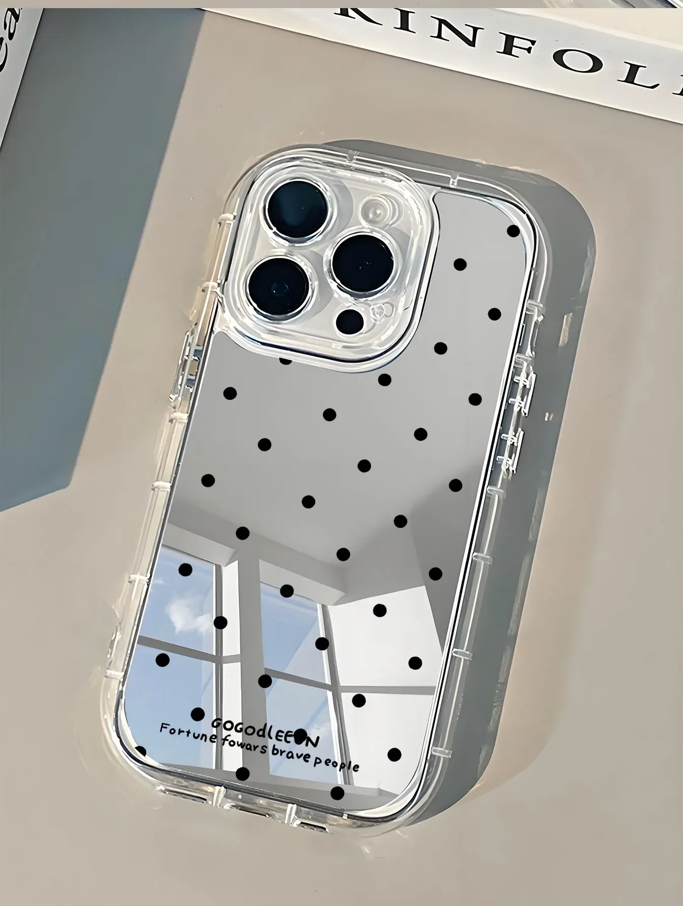Korean ins Black Polka Dots Soap Makeup Mirror Phone Case For iPhone 17AIR 16 15 14 13 12 11 Pro MAX XR XSMAX 7 8 Plus Y2K Cover