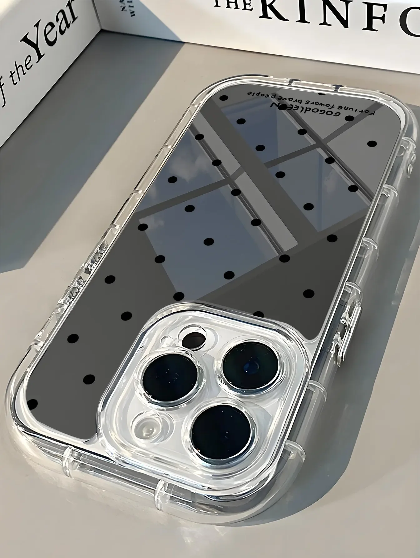 Korean ins Black Polka Dots Soap Makeup Mirror Phone Case For iPhone 17AIR 16 15 14 13 12 11 Pro MAX XR XSMAX 7 8 Plus Y2K Cover