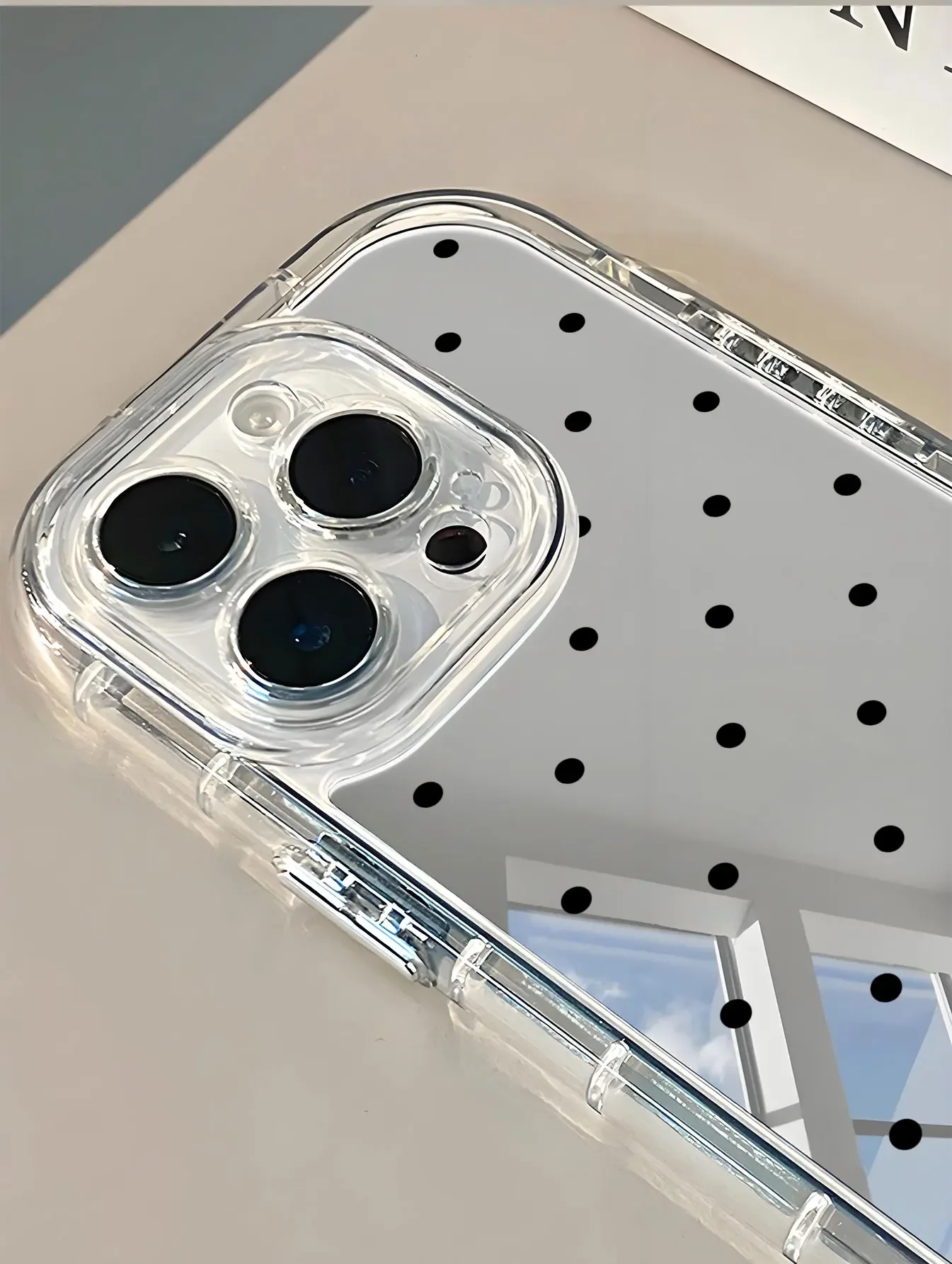 Korean ins Black Polka Dots Soap Makeup Mirror Phone Case For iPhone 17AIR 16 15 14 13 12 11 Pro MAX XR XSMAX 7 8 Plus Y2K Cover