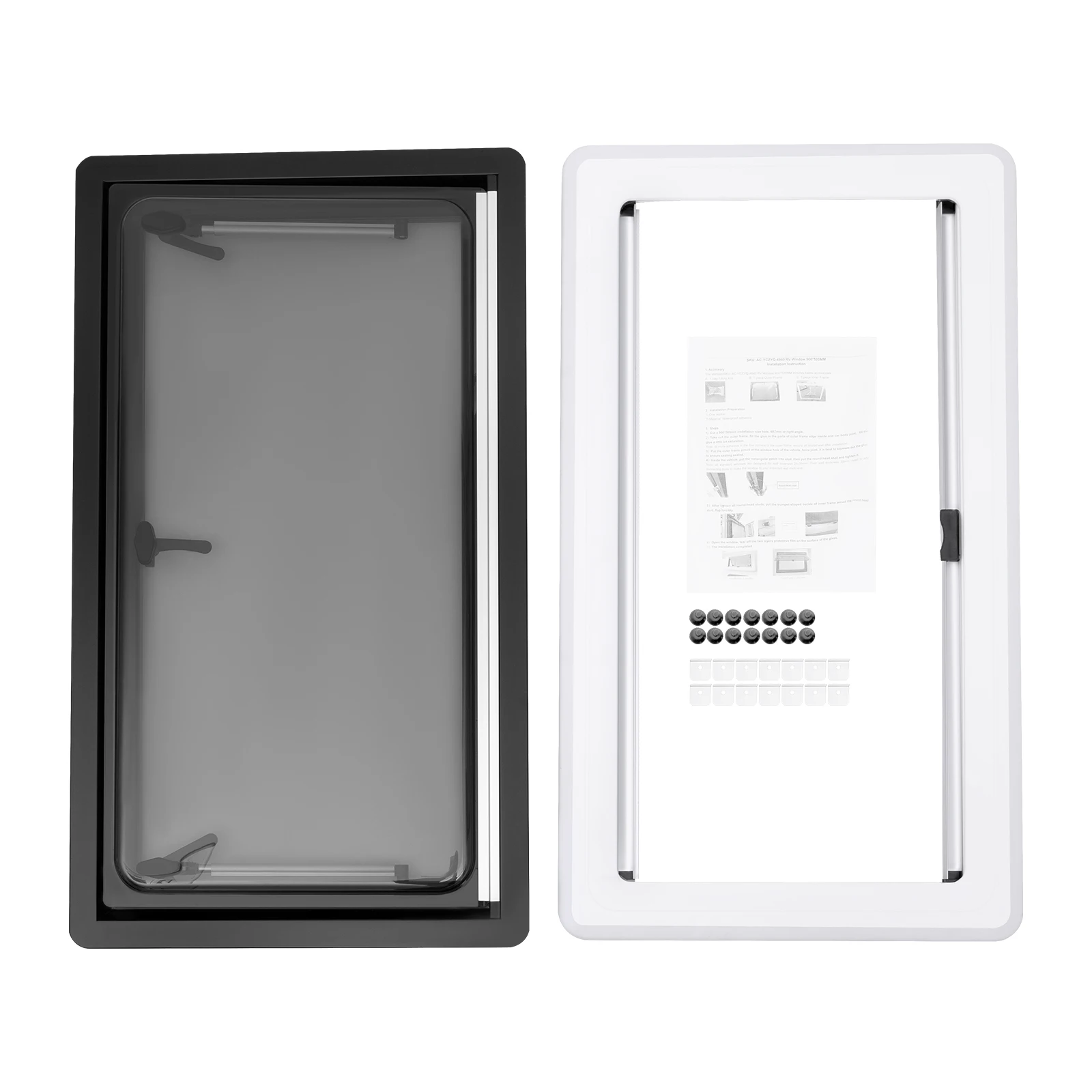 Caravan Ventilation Window 900x500mm Outswing RV Window Double Acrylic w/ Sunscreen Black Frame for Motorhome Camper Van Upgrade