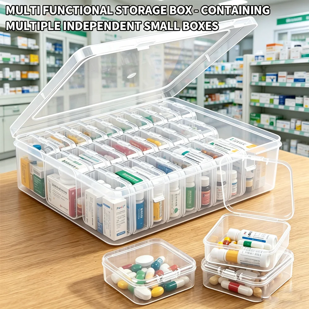 Multifunctional Desktop Organizer Box with Multiple Independent Compartments for Pills Jewelry Small Gadgets