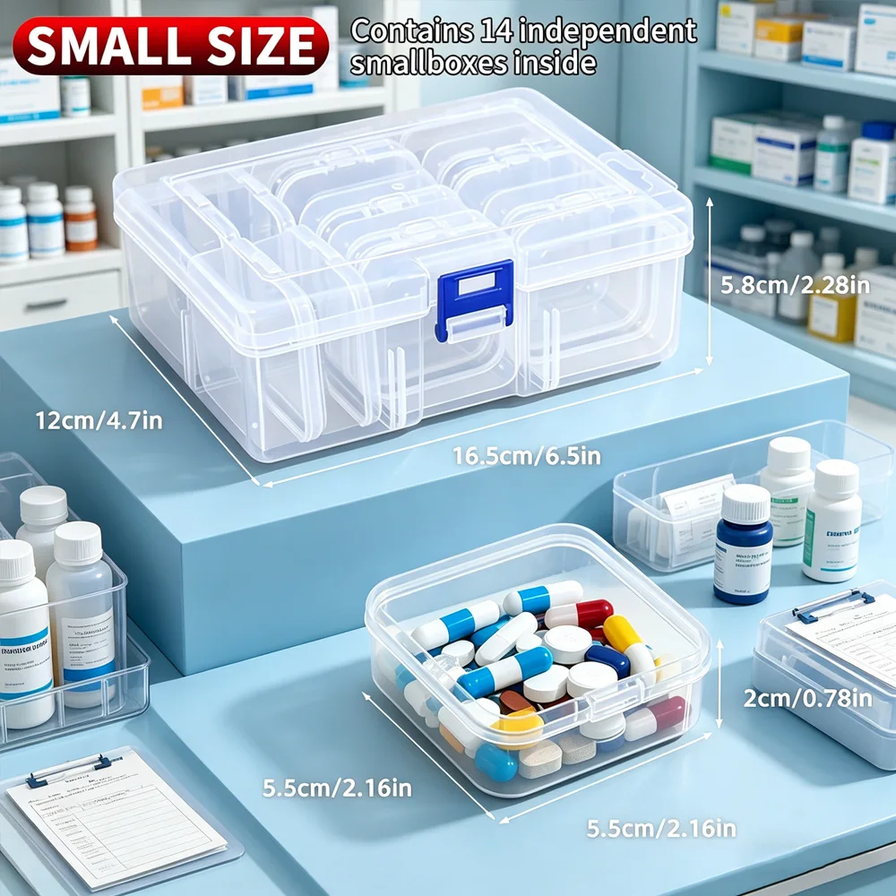 Multifunctional Desktop Organizer Box with Multiple Independent Compartments for Pills Jewelry Small Gadgets