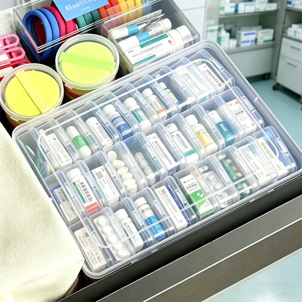 Multifunctional Desktop Organizer Box with Multiple Independent Compartments for Pills Jewelry Small Gadgets