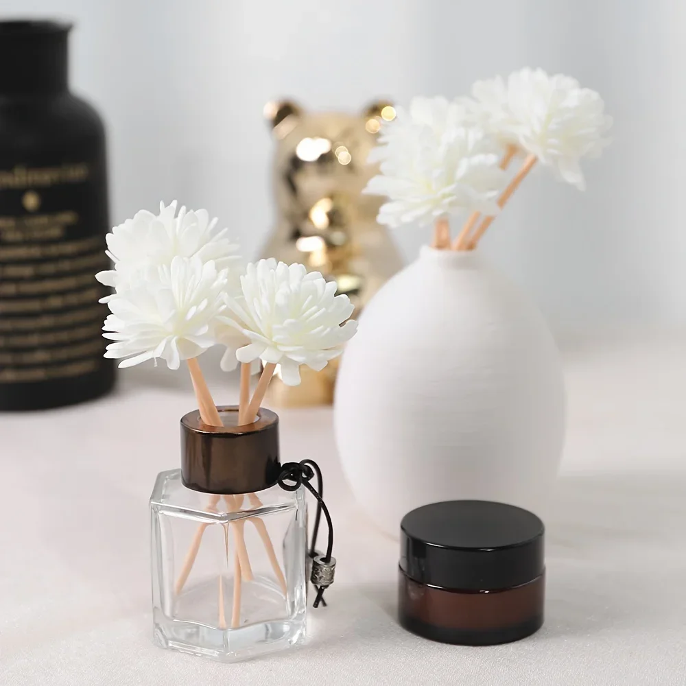 10pcs aroma diffusing stick and white foam flower combination, aromatherapy flower diffusing stick, fiber stick essential