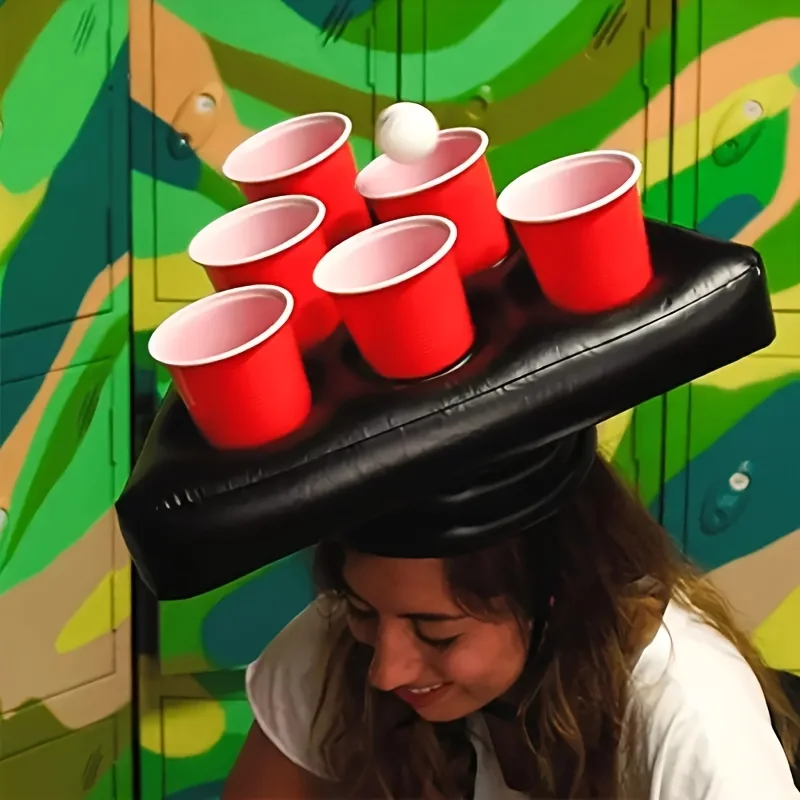 Inflatable Triangle Hat for Ping Pong Toss Game Fun Tossing Props Inflatable Beer Soda Drink Cup Holder Exciting Party Toys