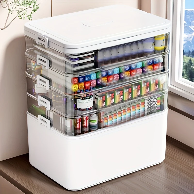 Multifunctional Multi-Layer Storage Box with Handle, Large/Extra-Large Size - for Stationery Storage, Sewing Supplies Storage, Office Supplies, Durable Waterproof Medicine Box/Medicine Case, Storage Box with Separate Small Medicine Boxes, Suitable for Hom
