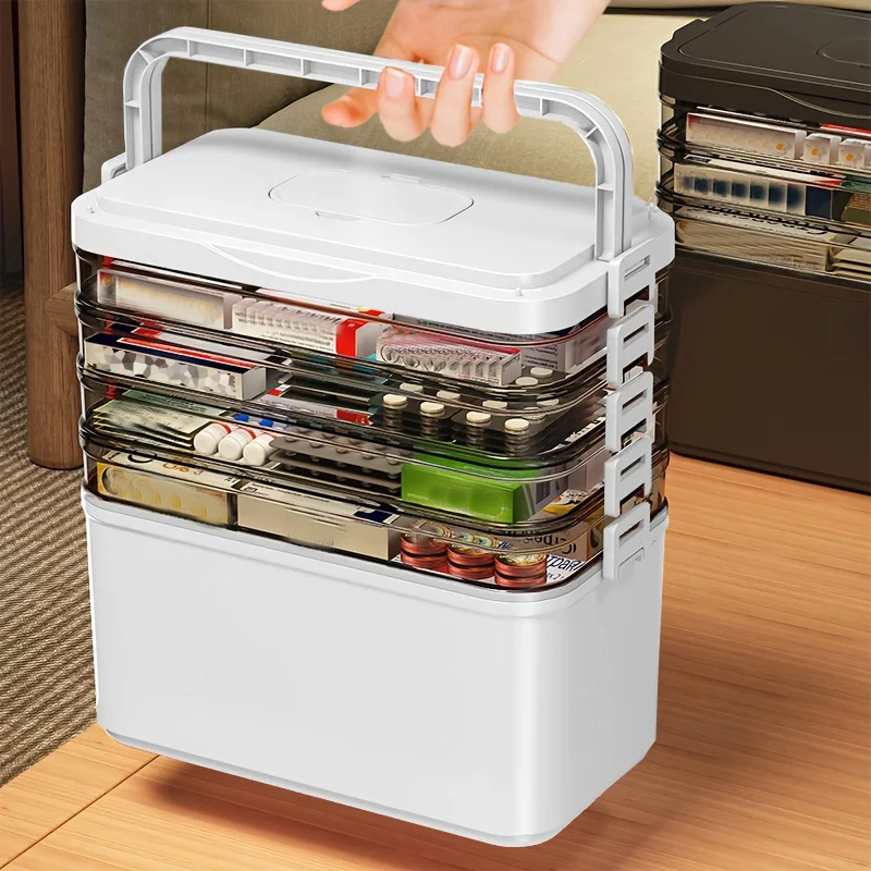 Multifunctional Multi-Layer Storage Box with Handle, Large/Extra-Large Size - for Stationery Storage, Sewing Supplies Storage, Office Supplies, Durable Waterproof Medicine Box/Medicine Case, Storage Box with Separate Small Medicine Boxes, Suitable for Hom