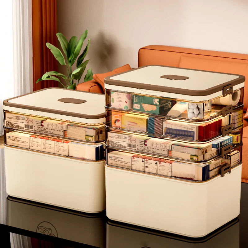 Multifunctional Multi-Layer Storage Box with Handle, Large/Extra-Large Size - for Stationery Storage, Sewing Supplies Storage, Office Supplies, Durable Waterproof Medicine Box/Medicine Case, Storage Box with Separate Small Medicine Boxes, Suitable for Hom