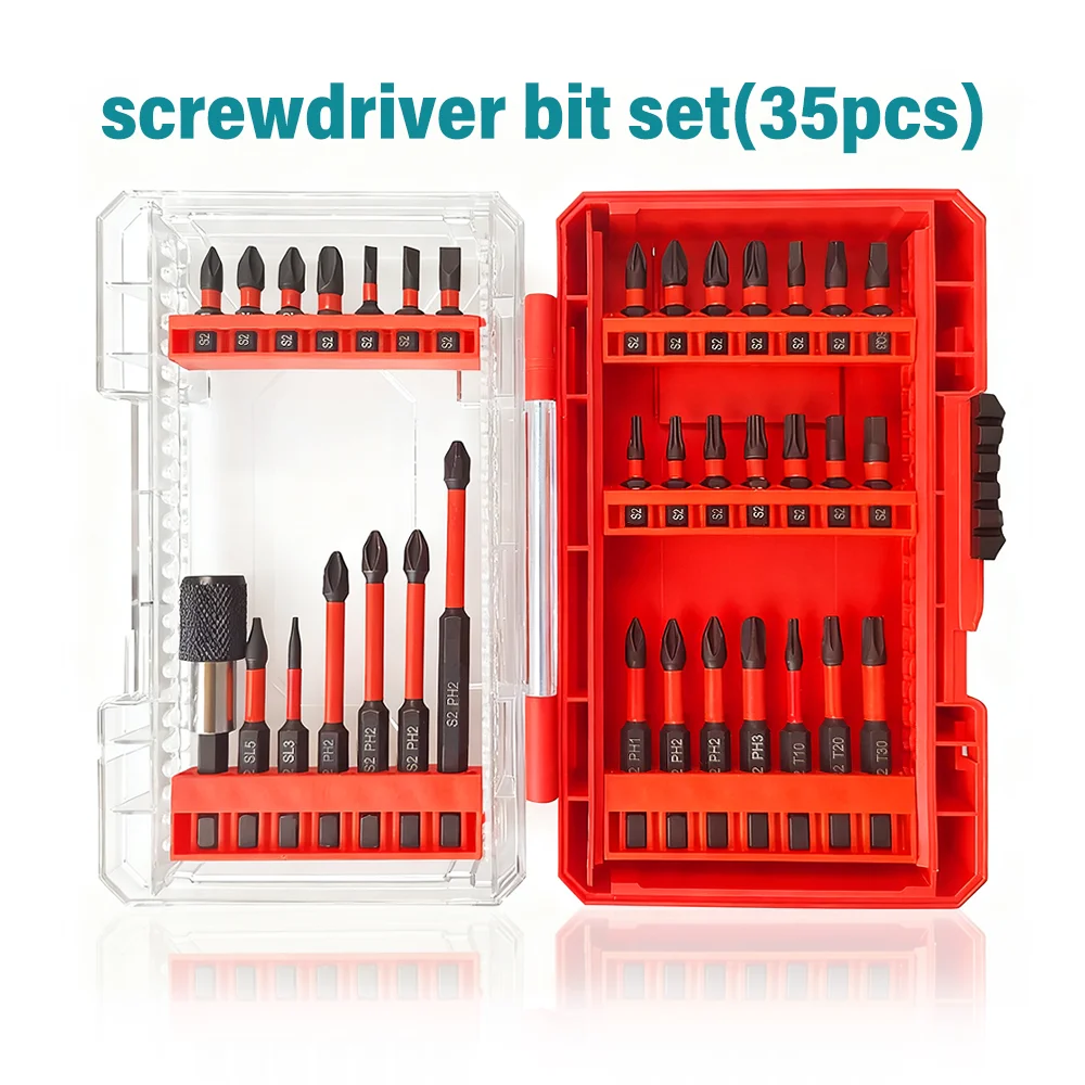 35Pcs Magnetic Screwdriver Bit Set S2 Steel Impact Driver Nut Sockets Anti-Slip High Hardness Tips with Portable Storage Case