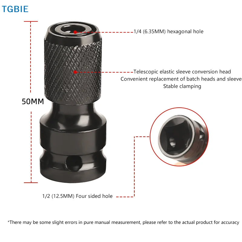[TL]【TL】Impact Screwdriver Bit Holders,1/2-Inch Square Drive To 1/4-Inch Quick Release Hex Socket Adapter With Screwdriver Bits