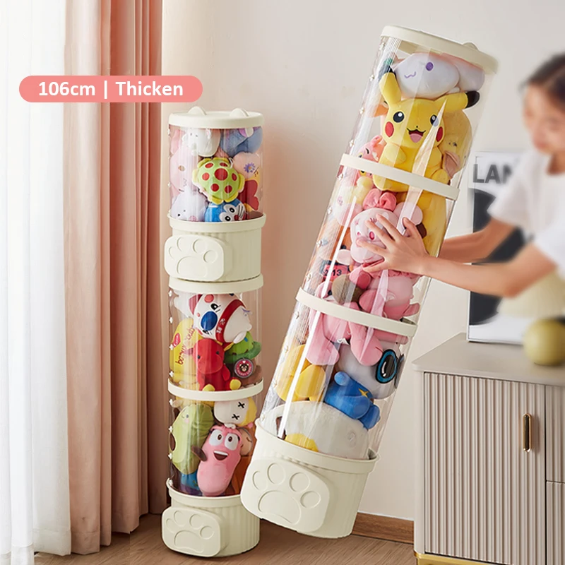 Transparent Doll Plush Storage Box Bucket Moistureproof Stuffed Animal Organizer Tube for Children's Toys Home Organization