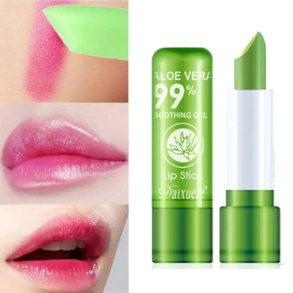 2Pcs Aloe Vera Lipstick,Long Lasting Lip Care Nutritious Plumper Lip Balm Moisturizer Magic Temperature Color Change Lip Gloss