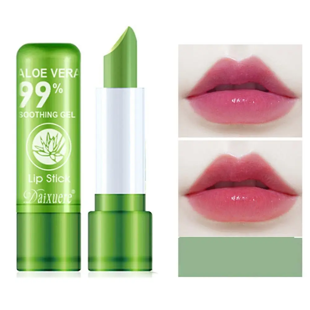 2Pcs Aloe Vera Lipstick,Long Lasting Lip Care Nutritious Plumper Lip Balm Moisturizer Magic Temperature Color Change Lip Gloss
