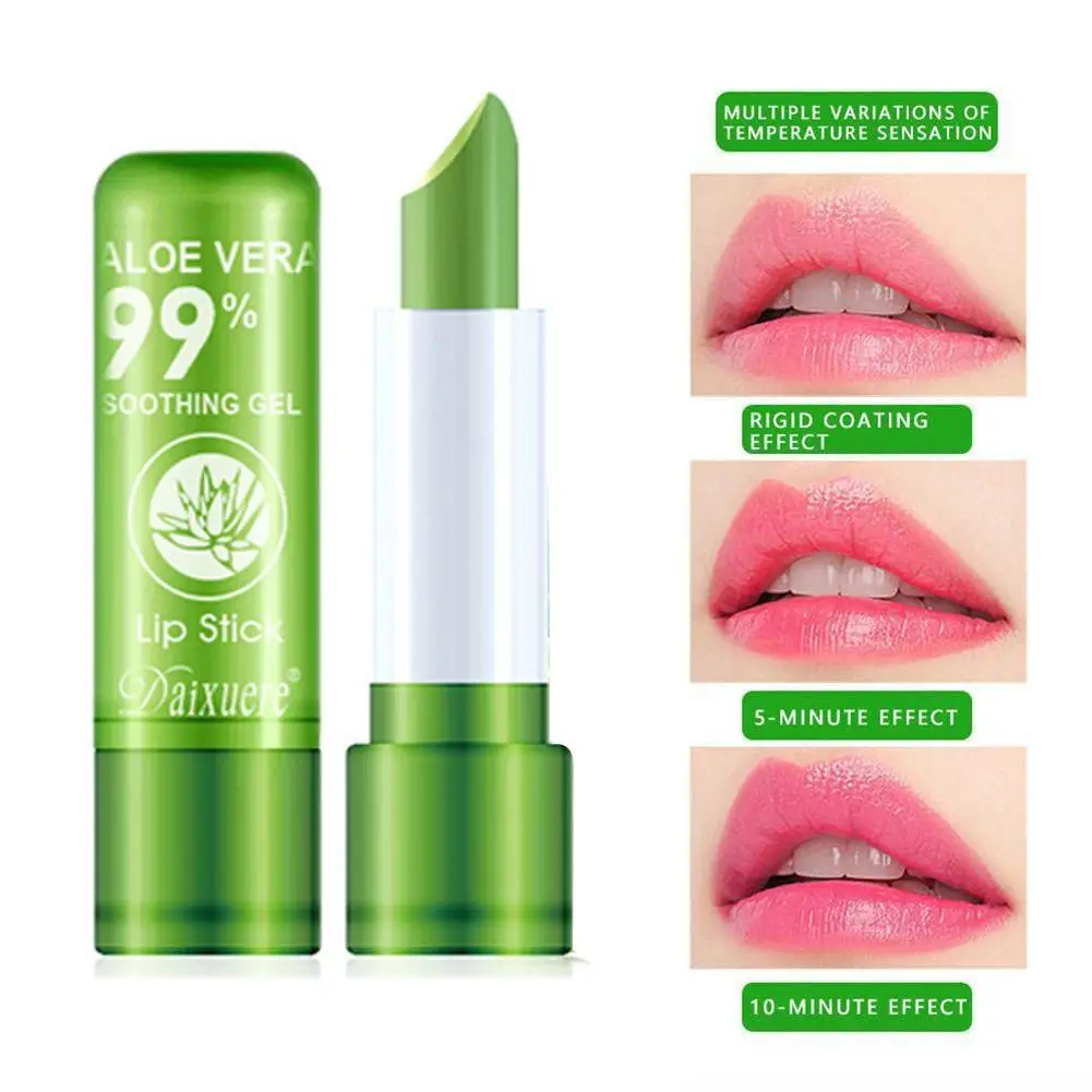 2Pcs Aloe Vera Lipstick,Long Lasting Lip Care Nutritious Plumper Lip Balm Moisturizer Magic Temperature Color Change Lip Gloss