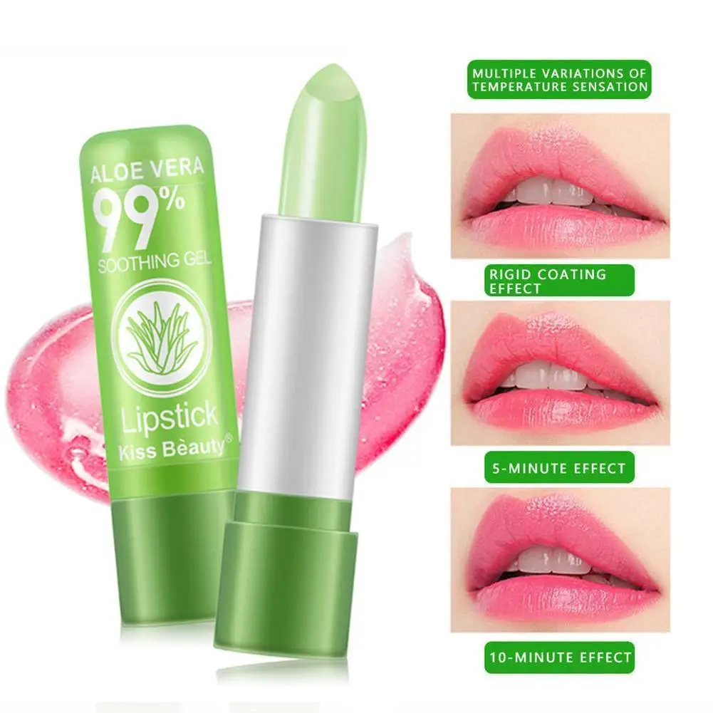 2Pcs Aloe Vera Lipstick,Long Lasting Lip Care Nutritious Plumper Lip Balm Moisturizer Magic Temperature Color Change Lip Gloss