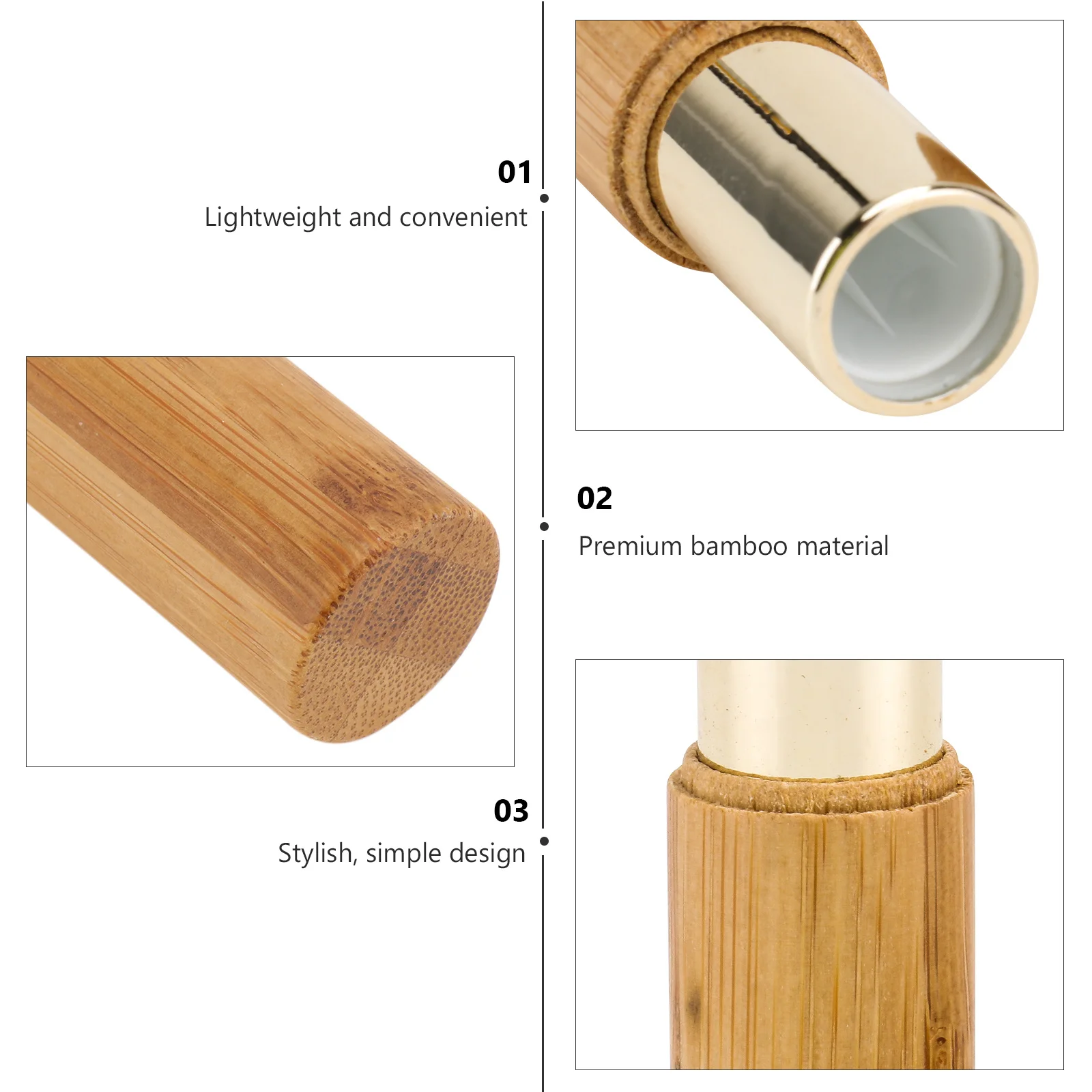 2Pcs Bamboo Lipstick Balm Tubes 3. Rustic Design Leakproof for DIY Lip Gloss Storage Container Lip Balm Holder
