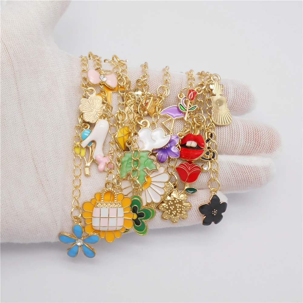 6/9Pcs Cute Lip Balm Charms Keychain with Flower Sea Life Cherry Dangle-Metal Lip Gloss Pendant Key Bag Phone Case Hanging Decor