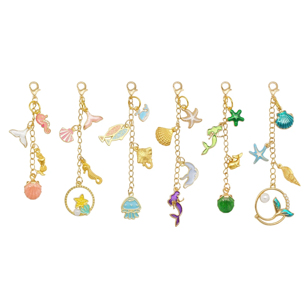 6/9Pcs Cute Lip Balm Charms Keychain with Flower Sea Life Cherry Dangle-Metal Lip Gloss Pendant Key Bag Phone Case Hanging Decor