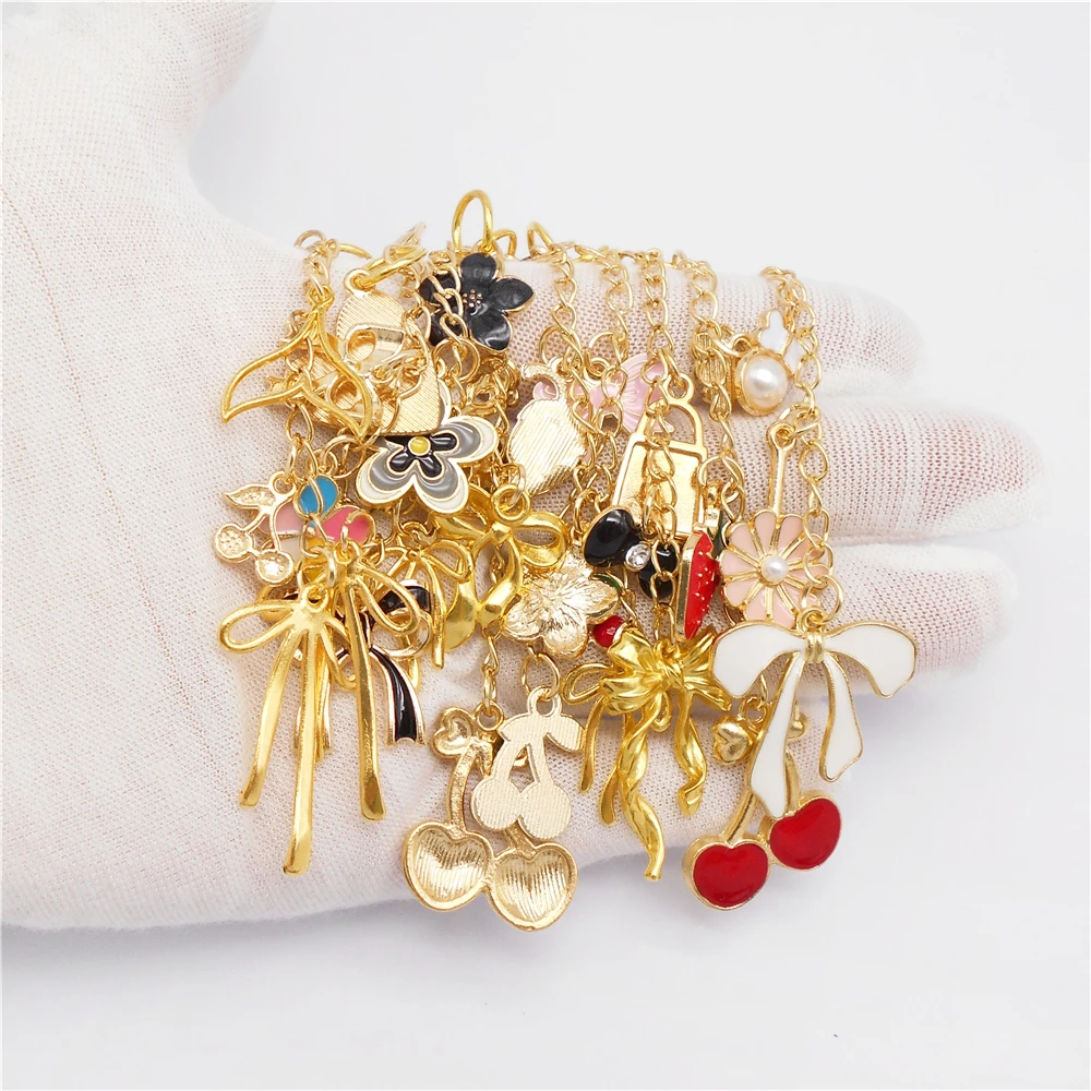 6/9Pcs Cute Lip Balm Charms Keychain with Flower Sea Life Cherry Dangle-Metal Lip Gloss Pendant Key Bag Phone Case Hanging Decor