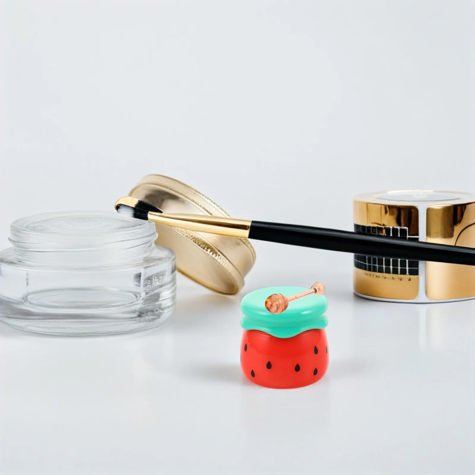 8Pcs Empty Lip Mask Jars Compact Honey Pot Shaped Plastic Containers with Applicator for Travel Home Refillable Lip Balm Gloss