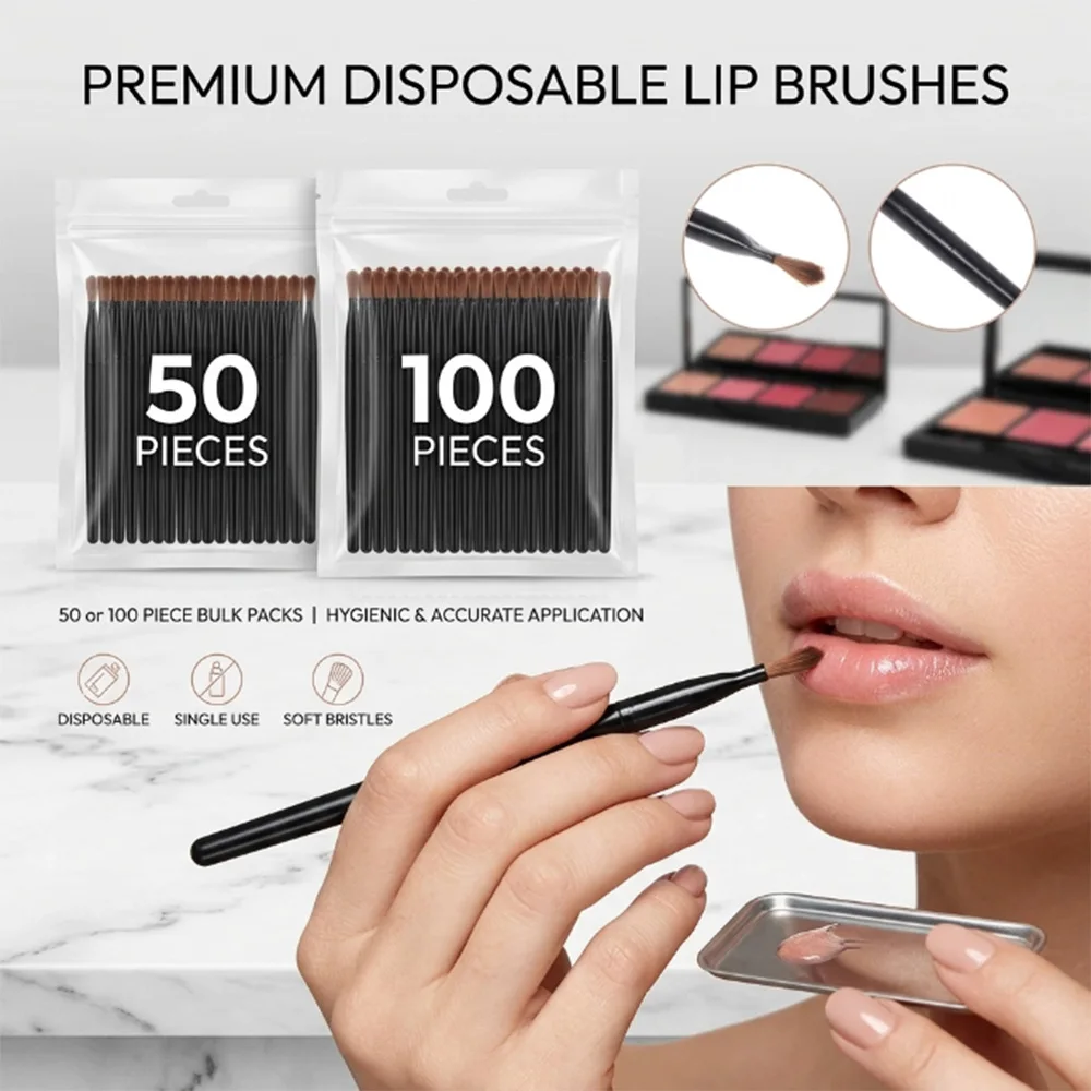 50/100pcs Disposable Lip Brush Set Lipstick Gloss Wands Applicator Makeup Brushes Professional Beauty Cosmetic Tool