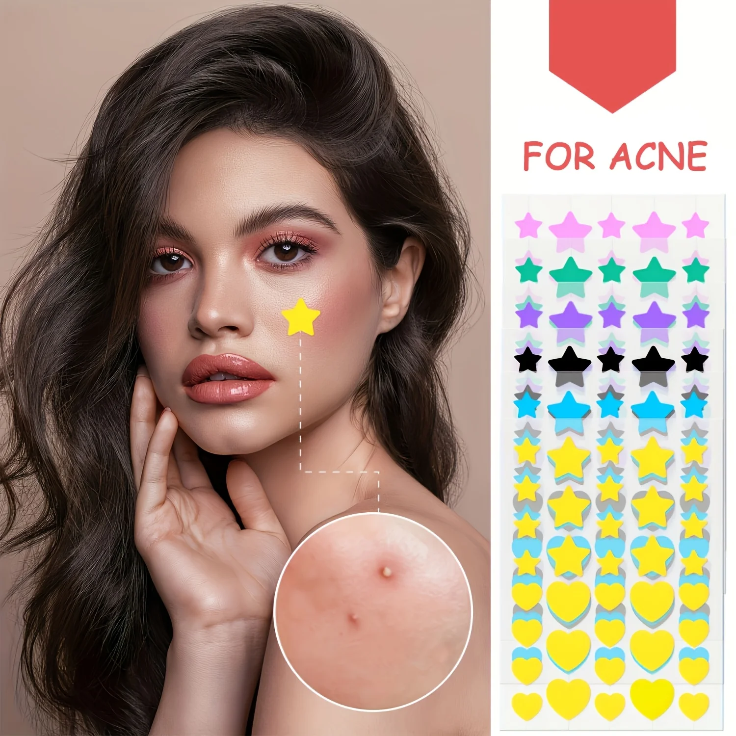 216PCS 6-color Star-shaped Acne Patch - High-quality Salicylic Acid Tea Tree Oil, gentle patch, facial blemish concealment patch
