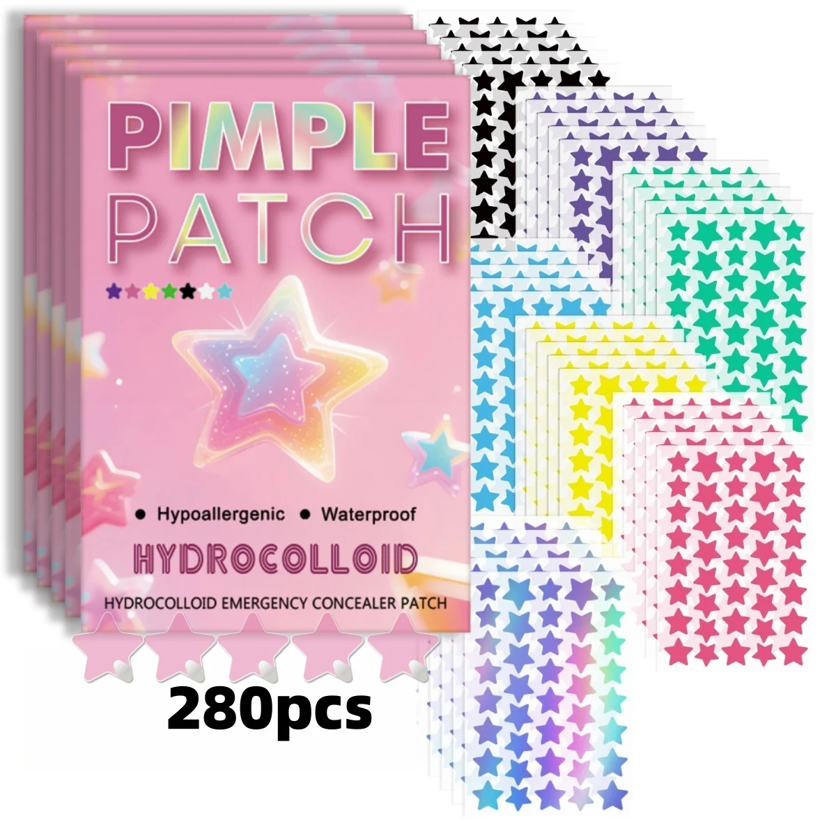 280pieces of multi-color star acne patches, facial acne patches, concealer acne patches, and pimples patches, ultra-thin.