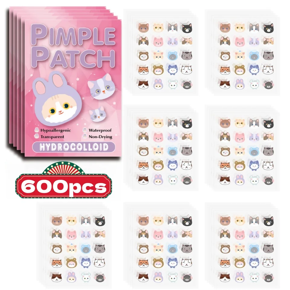 600pcs Cartoon acne patch, cute cat-shaped facial concealer acne patch, safe, non-toxic,