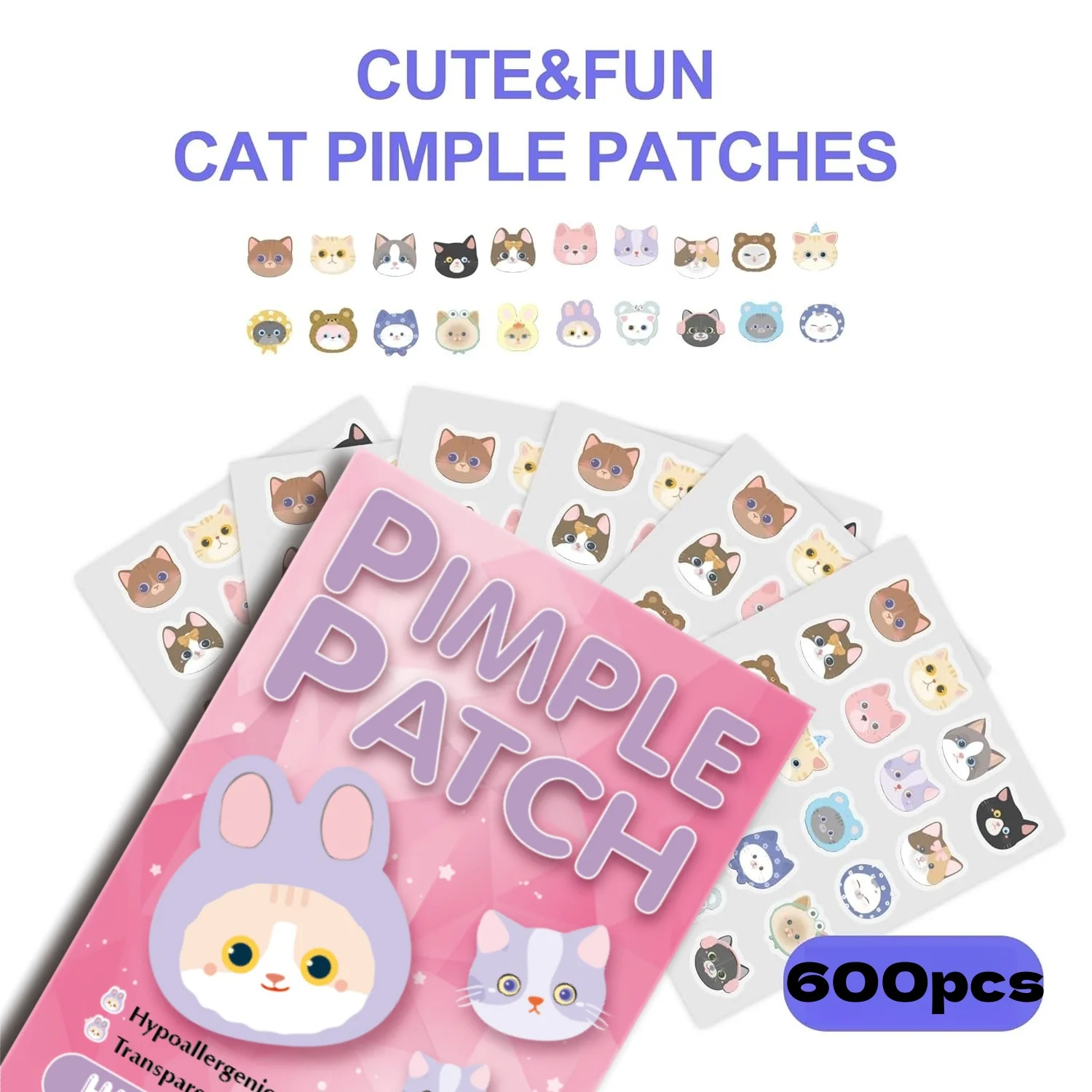 600pcs Cartoon acne patch, cute cat-shaped facial concealer acne patch, safe, non-toxic,
