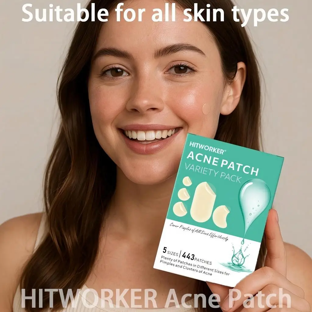 443pcs Hydrocolloid Acne Patches 5 Sizes Face Nose Back, Transparent Stickers Cover & Conceal, Cleanse Skin