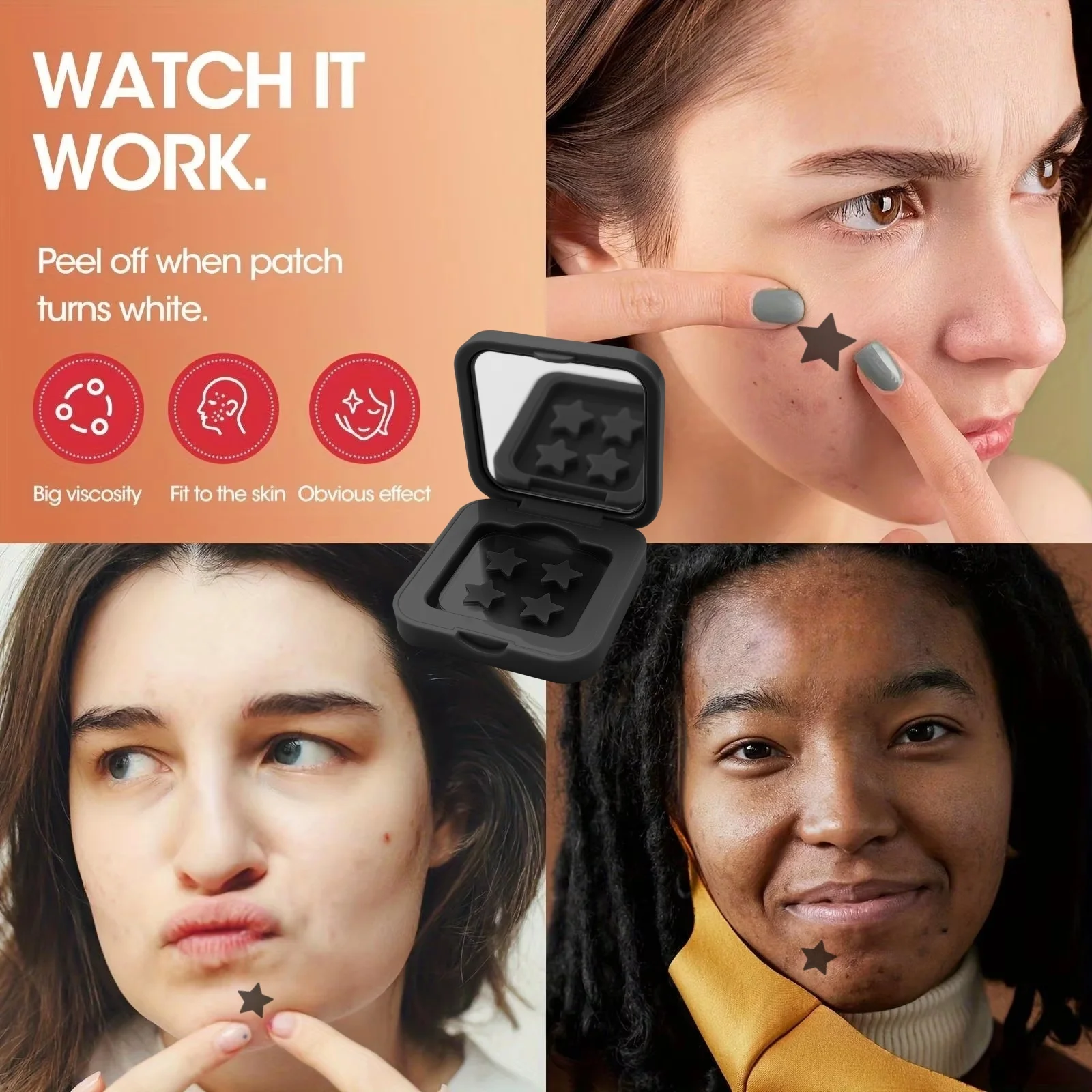 60-Piece Mirror-Boxed Star-Shaped Black Acne Patches – Hydrocolloid, Concealing, Lightweight and Pore-Cleansing