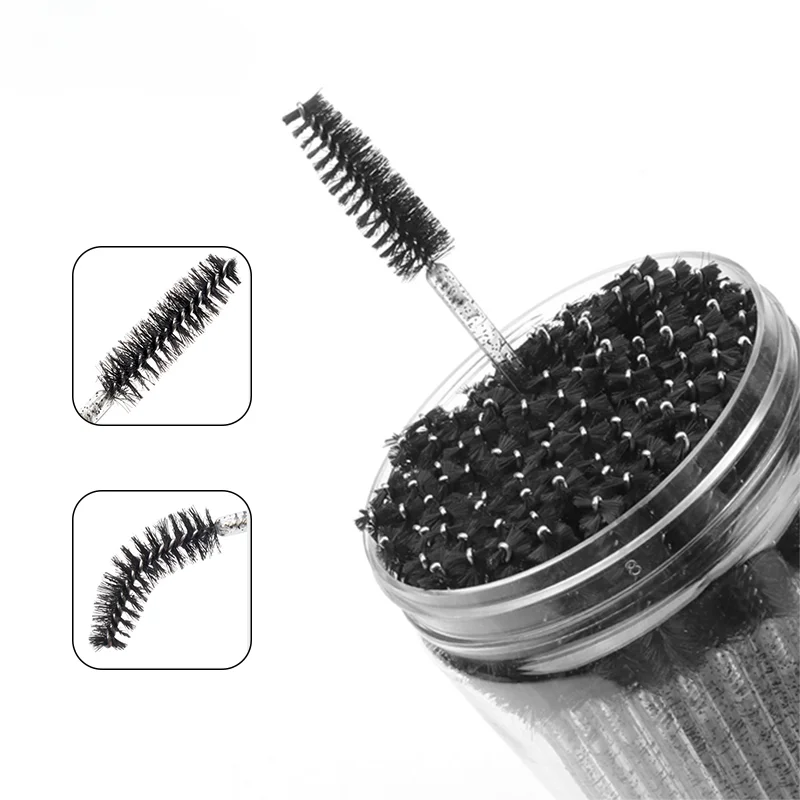 Wholesale 50Pcs/Bottle Disposable Eyelash Extension Mascara Wand Glitter Micro Lash Brushes Spoolie WithContainer Case Wholesale