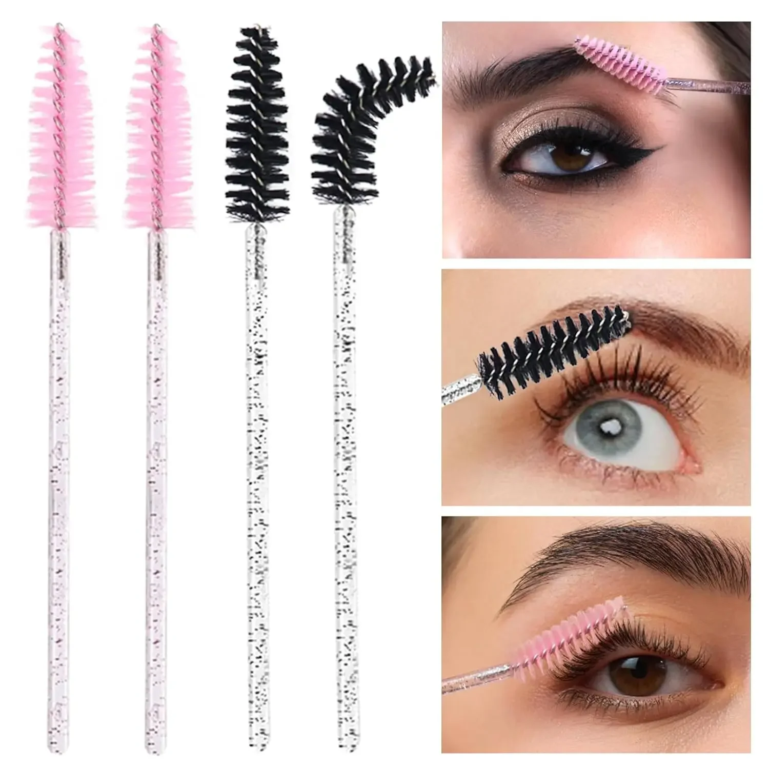 2025 Trend 200Pcs  Wands -Lash Spoolies,  Disposable Extensions & Makeup Grooming Mascara  Crystal  Eyebrow Brush for Eyelash