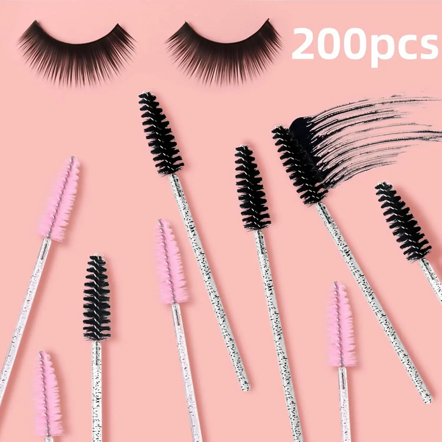 2025 Trend 200Pcs  Wands -Lash Spoolies,  Disposable Extensions & Makeup Grooming Mascara  Crystal  Eyebrow Brush for Eyelash