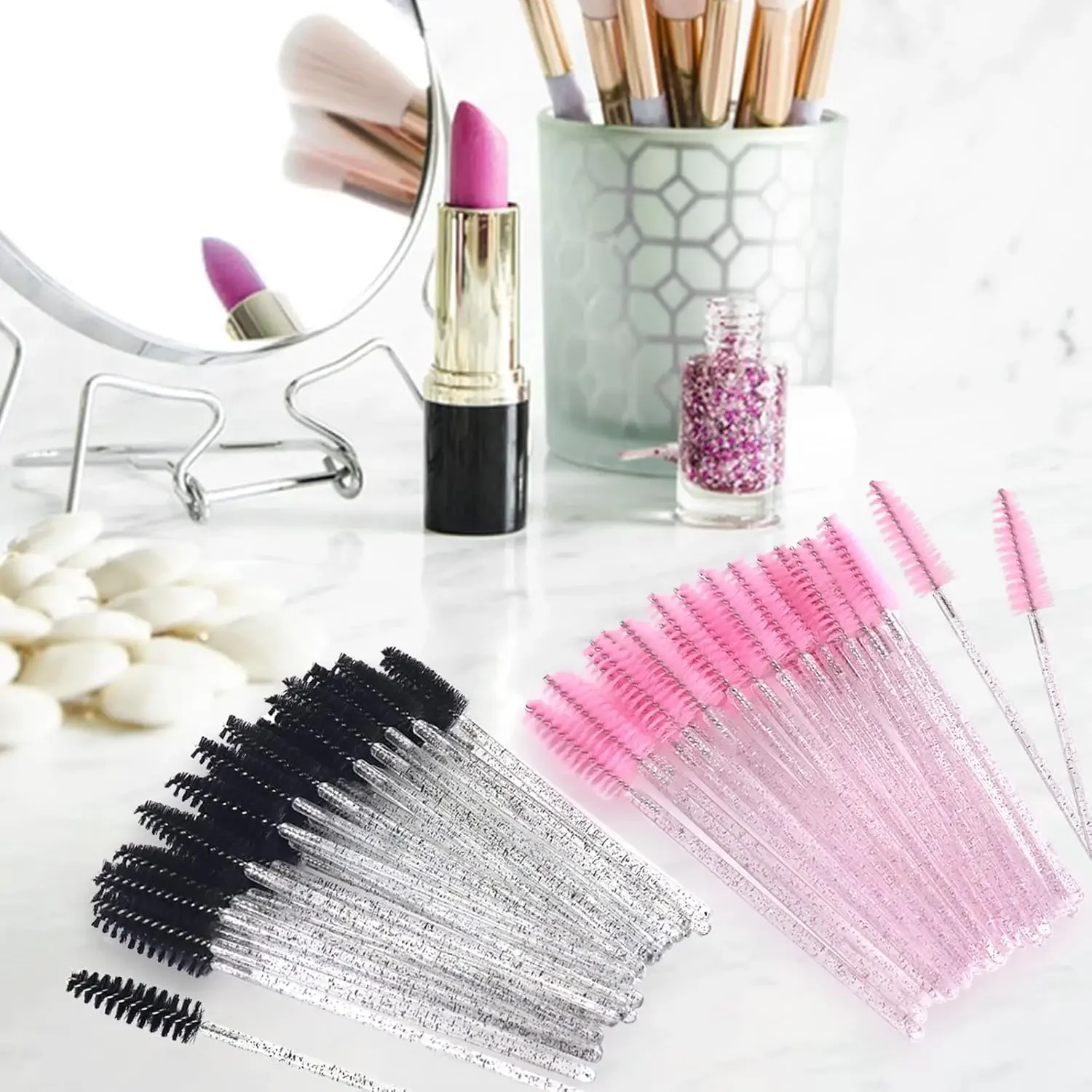 2025 Trend 200Pcs  Wands -Lash Spoolies,  Disposable Extensions & Makeup Grooming Mascara  Crystal  Eyebrow Brush for Eyelash