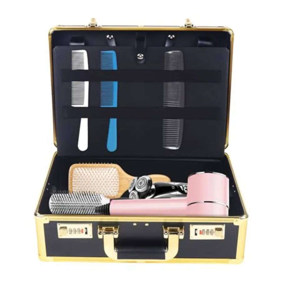 Professional Barber Case with Code Lock for Beauty Salon Gold Hair Stylist Tool Kit Organizer Durable Hairdresser Tool Box for