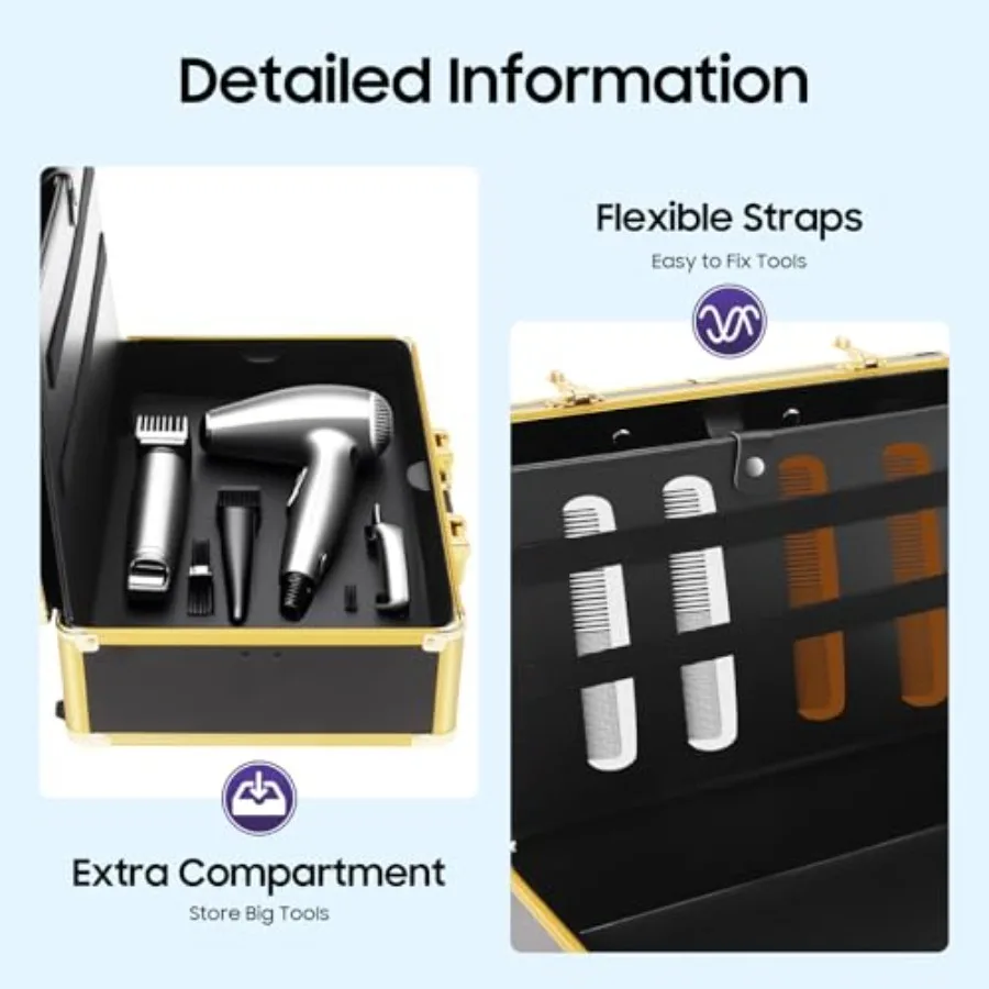 Professional Barber Case with Code Lock for Beauty Salon Gold Hair Stylist Tool Kit Organizer Durable Hairdresser Tool Box for