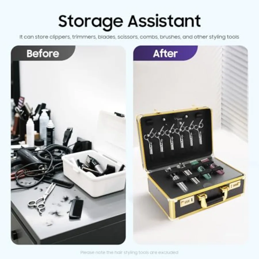 Professional Barber Case with Code Lock for Beauty Salon Gold Hair Stylist Tool Kit Organizer Durable Hairdresser Tool Box for