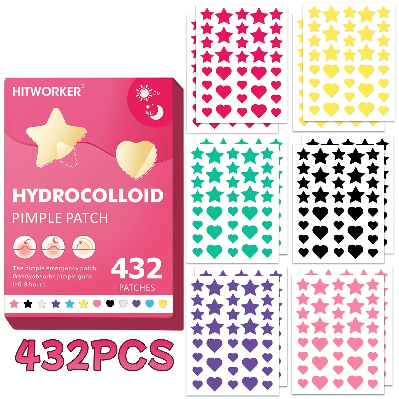 432 cute star-shaped acne patches in 6colors Invisible acne patches Invisible acne care Facial skin care Beauty tools
