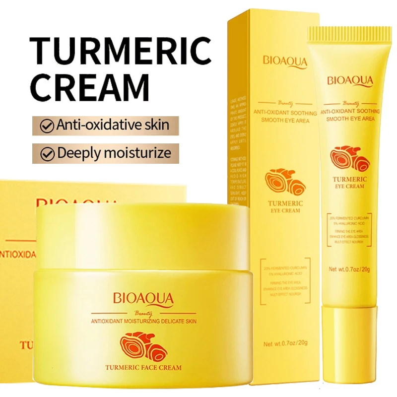 BIOAQUA Turmeric Skin Care Sets Moisturizing Whitening Face Cream Anti-Aging Anti Dark Circles Eye Cream Facial Skin Care Kit