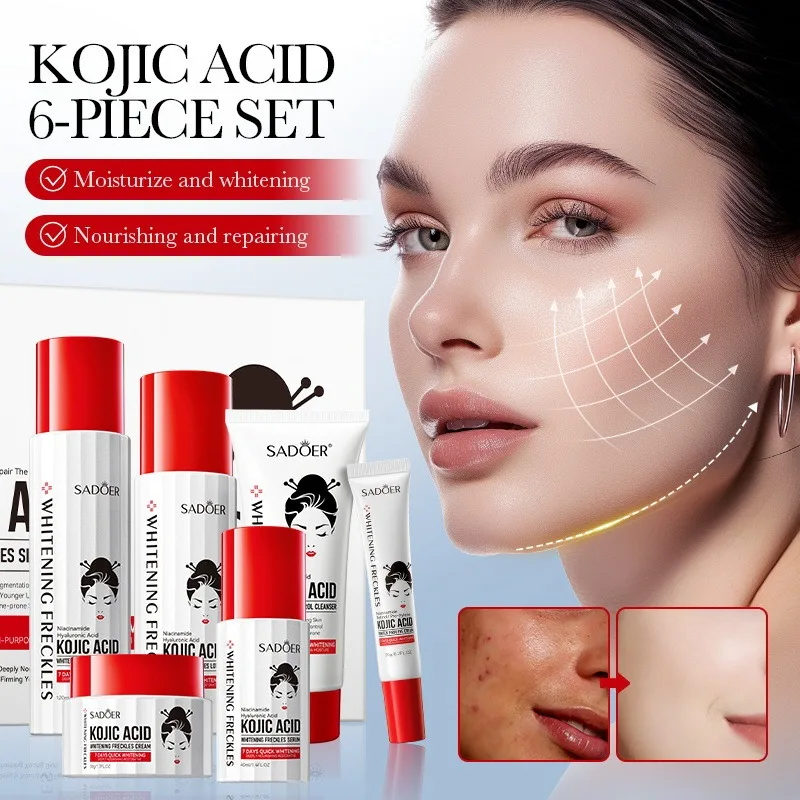 Kojic Acid Whitening Skin Care Set Cleanser Toner Serum Eye Cream Face Cream Face Whitening Anti-Aging Wrinkle Skin Care