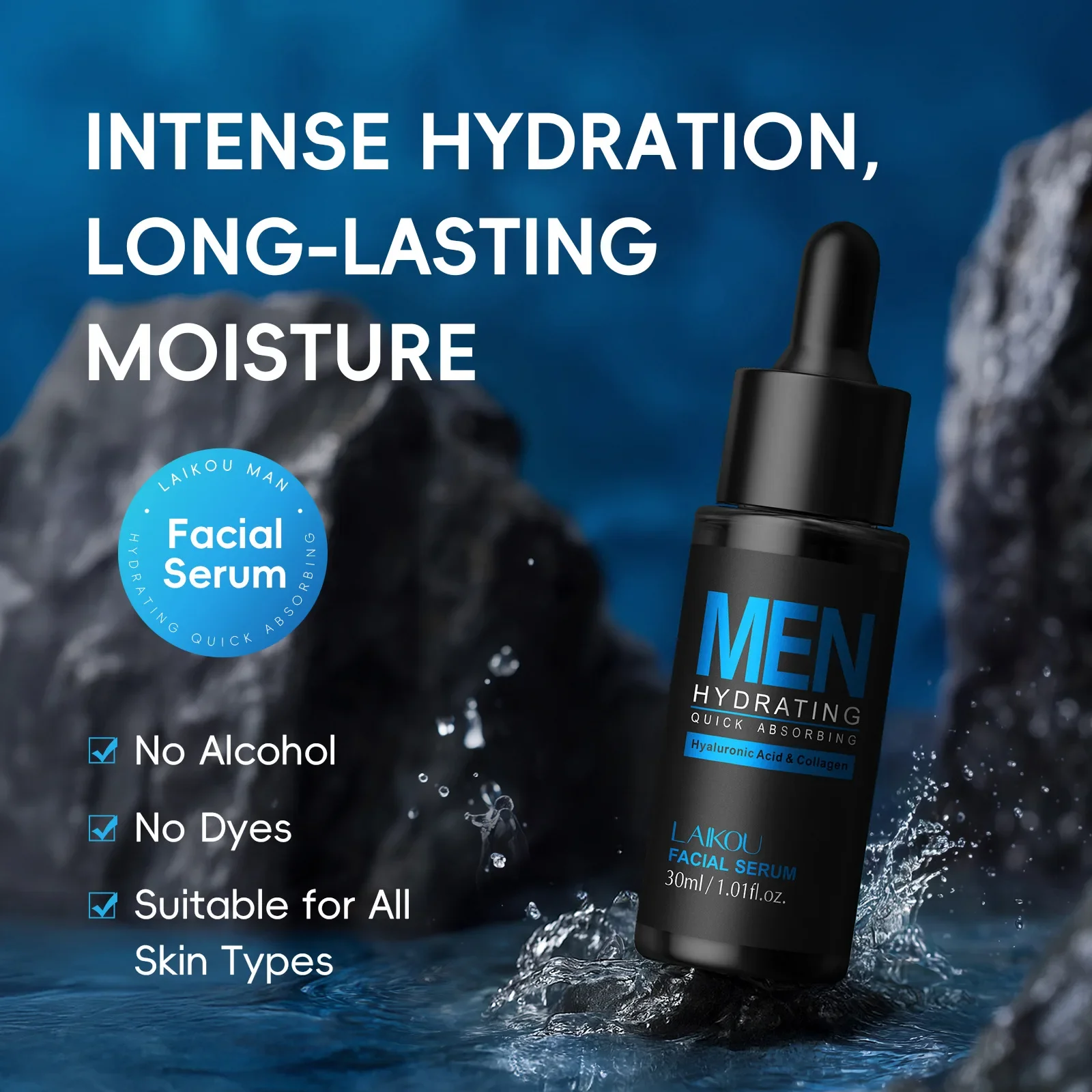 Mens 30ml Facial Serum Hydrating Oil Control Anti Aging Firming Brightens Skin Tone Hyaluronic Acid Essence Daily Skincare