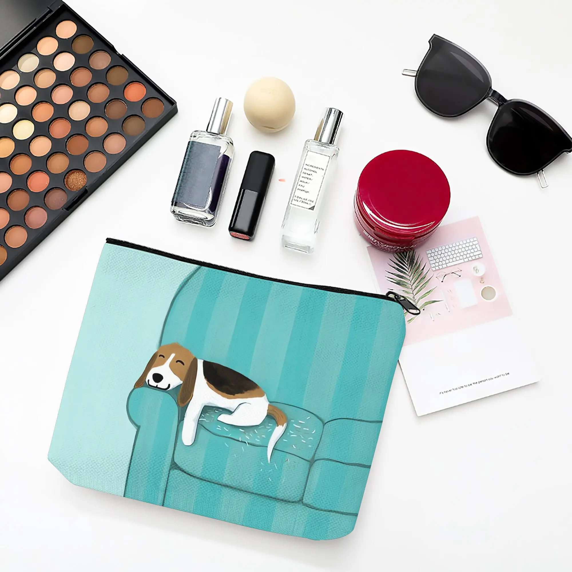 1 Cute Beagle Dog Makeup Bag - Multifunctional Zipper Pouch for Women, Perfect Travel Zipper Storage Bag, Fun Birthday Gift